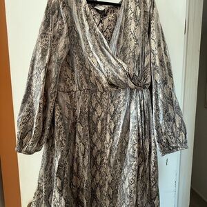 Elegant Snake Print Mock-Wrap Dress